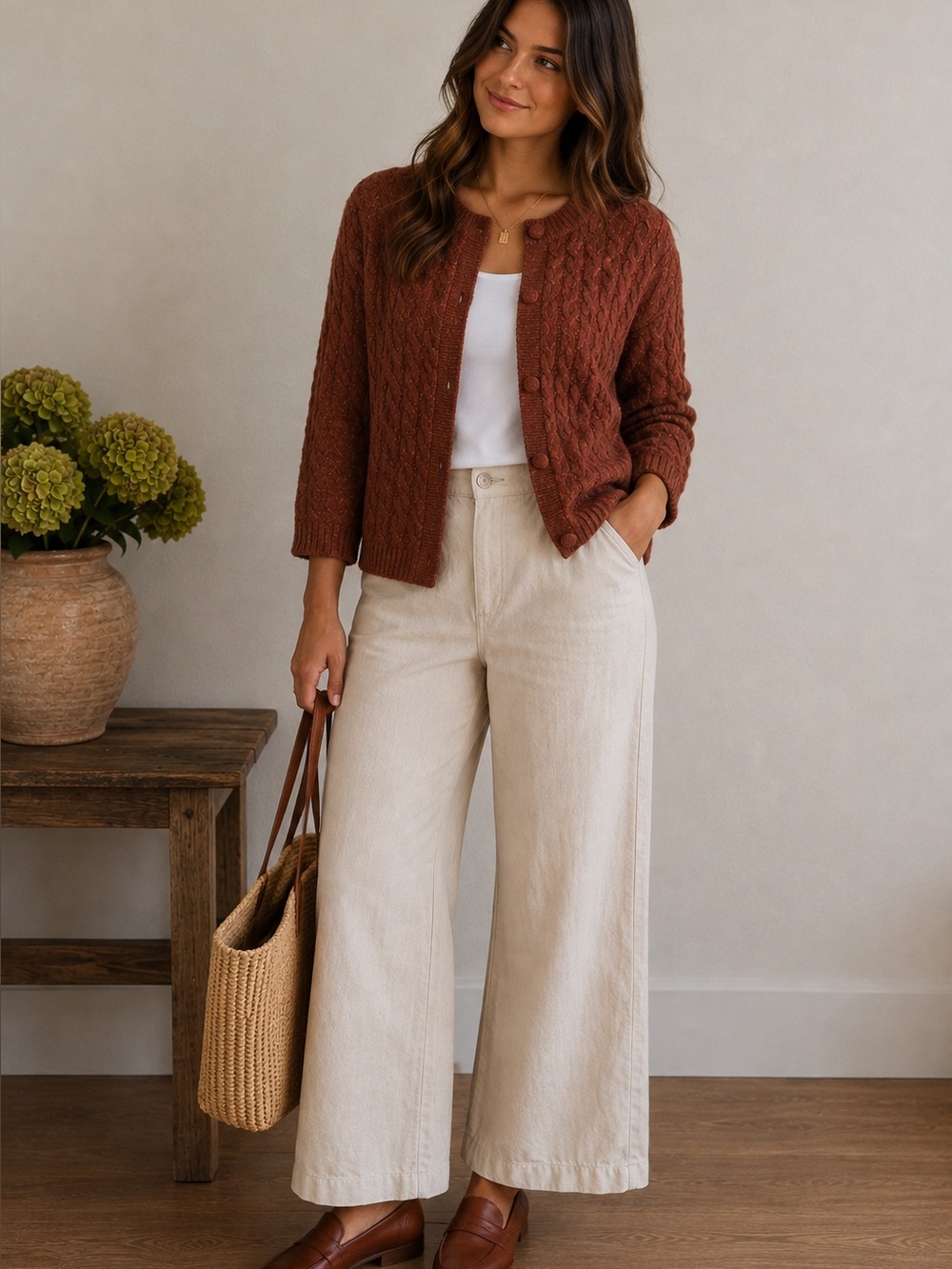 Classic Cable Knit super soft Button-Front Sweater Cardigan - Rust